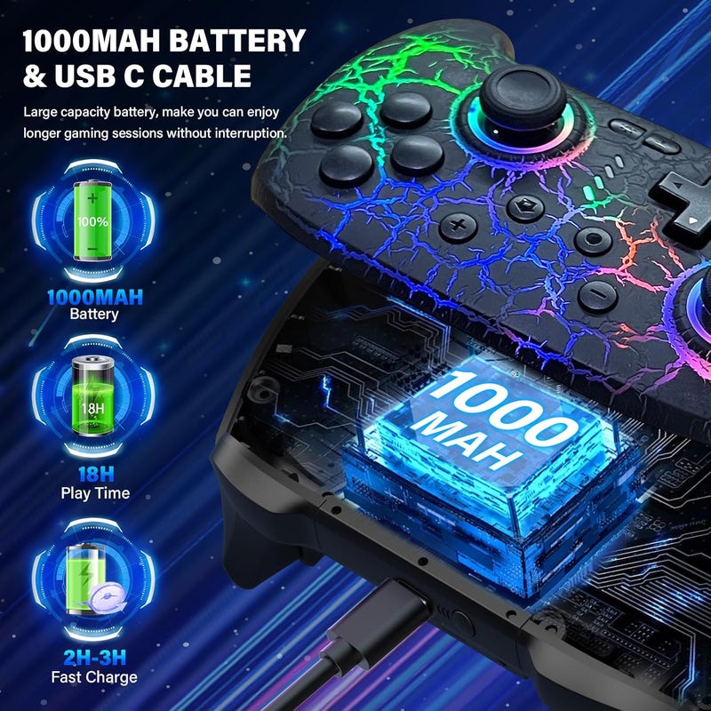 DBEPANK Store Switch Controller, Wireless Switch Pro Controller for Switch/Switch 2/Switch Lite/Switch OLED, 10 Color LED Switch Controllers, Programmable 1000mAh Switch Remote Gamepad with Wake Up, Turbo Vibration - Image 5